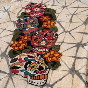 Colorful Sugar Skull Embroidered and beaded table runner